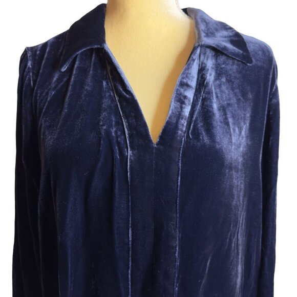 Sundance Hendrix Velvet Shirt Dress Womens XXL Silk Rayon Paris Night Blue Relax - Picture 3 of 11